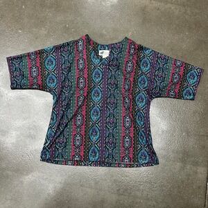 Vintage 80s Top Notch Boho Paisley Print Size 3XL Blouse Top